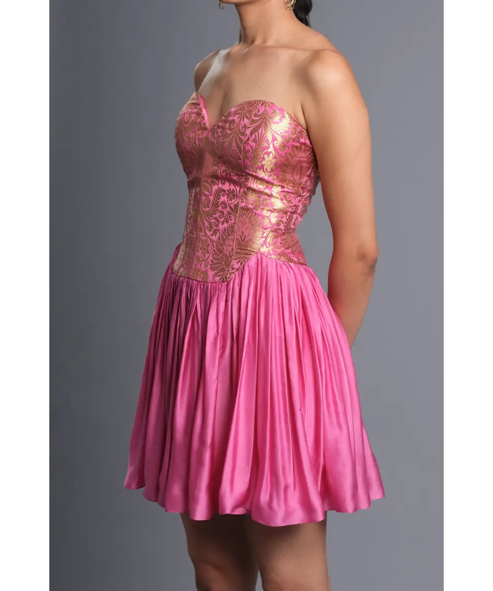 AASTHA SOOD - Bubblegum pink Brocade Corset Dress